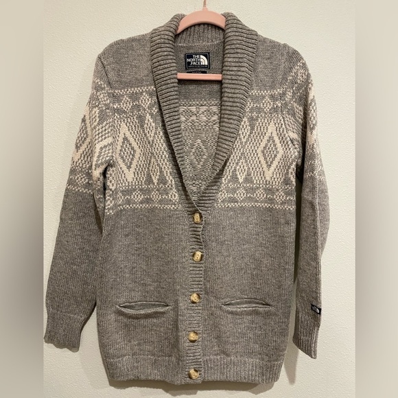 The North Face Sweaters - North face cardigan button cardigan sweater with gray and white design. …